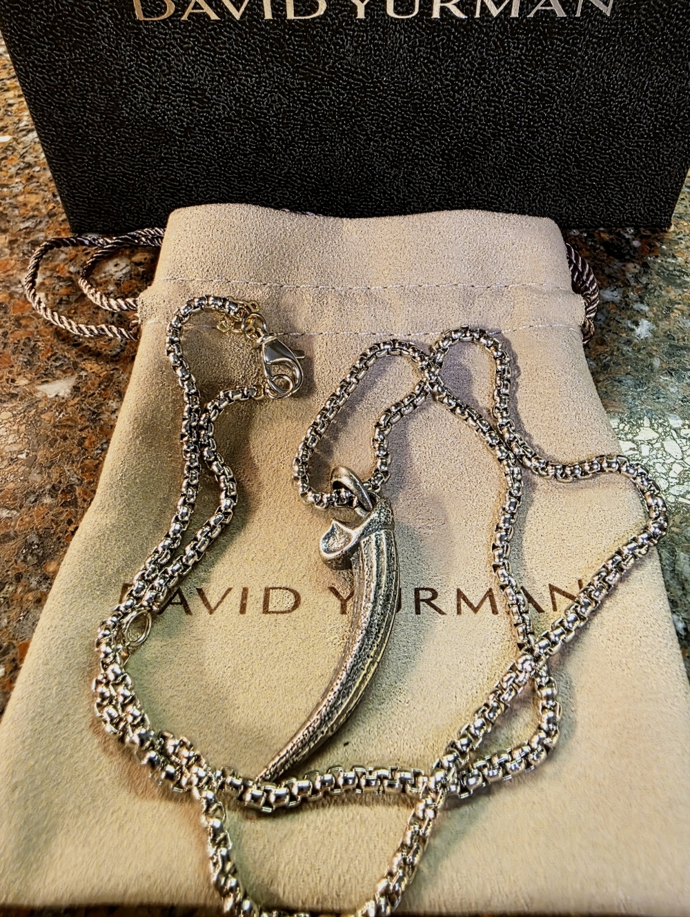 David Yurman Sterling Silver Bear Claw Pendant Necklace - 22" X 2.7mm
